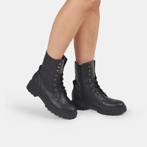 Botín alto de cordones de mujer, Negro Botín alto de cordones de mujer, Negro